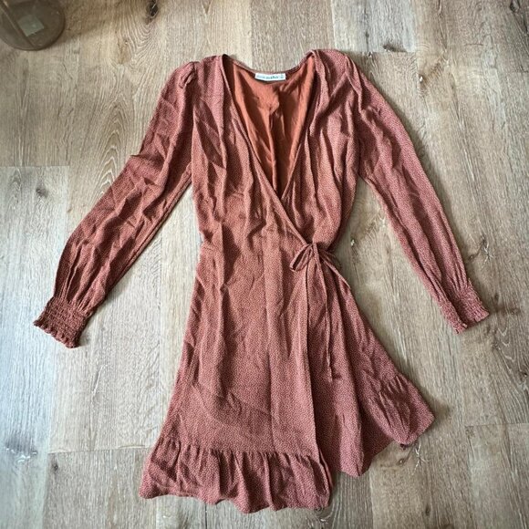 Abercrombie & Fitch Brown Polkadot Ruffle Wrap Dress Size S - Picture 1 of 4